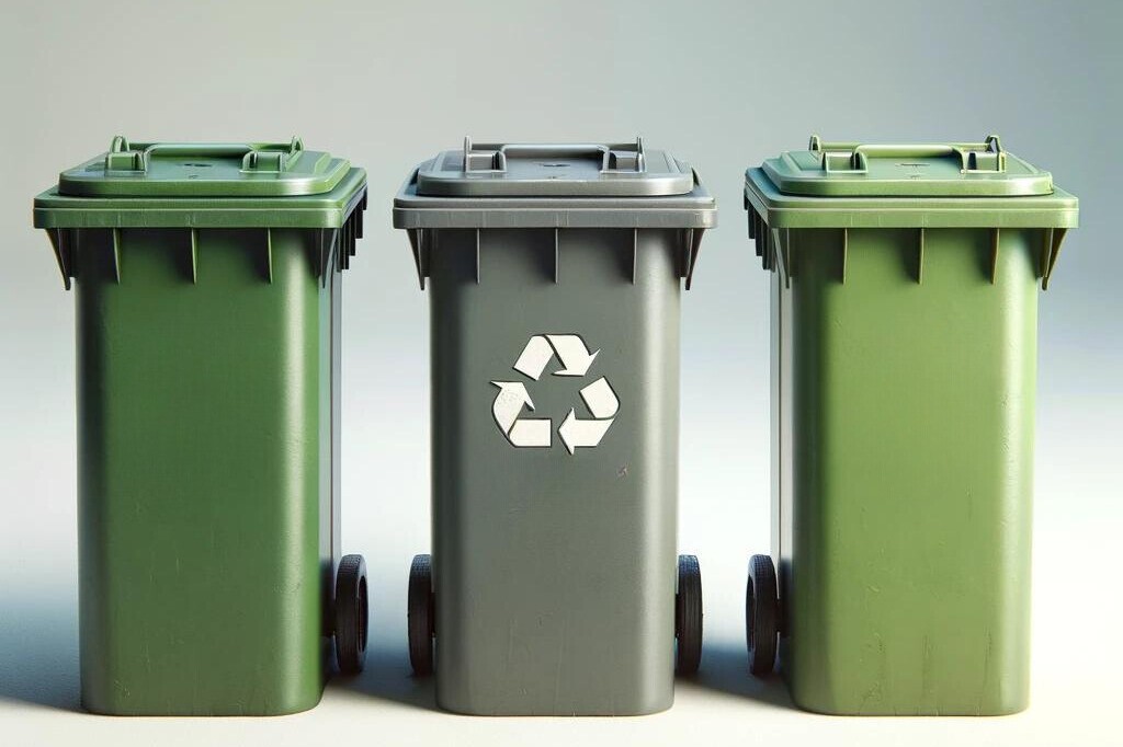 Three waste garbage cans for disposing of condoms